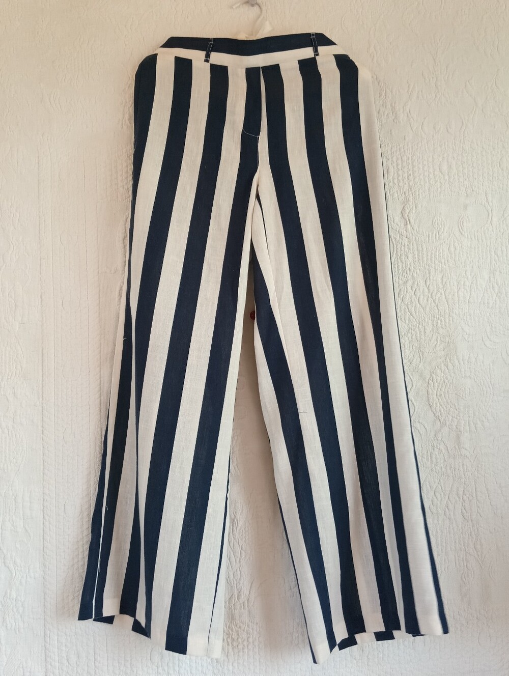 NY Clothing Co Navy & White Wide-Leg Stripe Trousers Lightweight Breezy Nautical - Picture 7 of 7